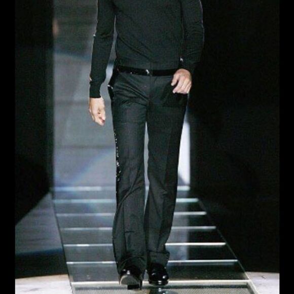 Versace Fall Winter 2008 Black Metallic Wool Tuxedo Pants  30 X 30 - Picture 1 of 11